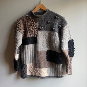 Bedo Wool Patchwork  Knit Sweater - Gray, Black, Brown